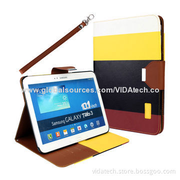 Strip Color with Credit Card Slot and Holder Leather Case for Samsung Galaxy Tab3 P5200